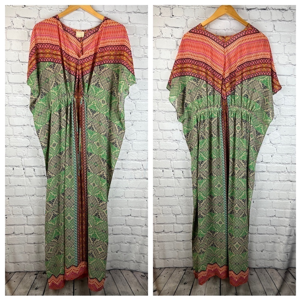 ANTHROPOLOGIE Kaftan Maxi Dress Boho Flowy Printed S